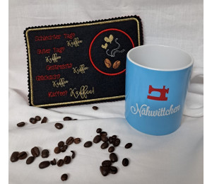 Stickdatei ITH - Mug Rug Spruch "Kaffee? Kaffee!"